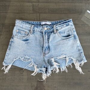 Adika Light Blue Distressed Jean Shorts. Womens Size S. Waist 27 in